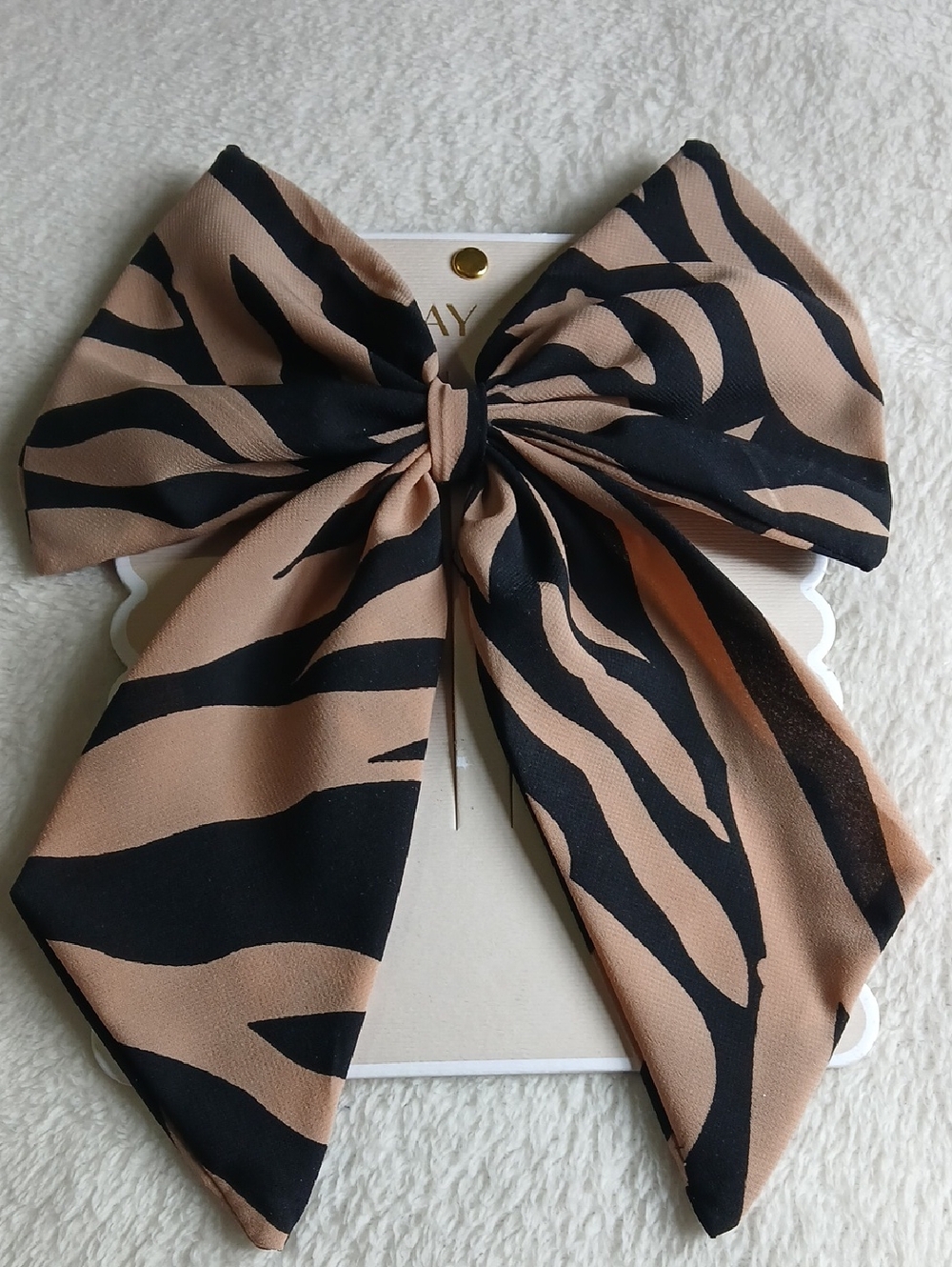 Elegant Black & Tan Zebra Print Hair Bow Hand Made